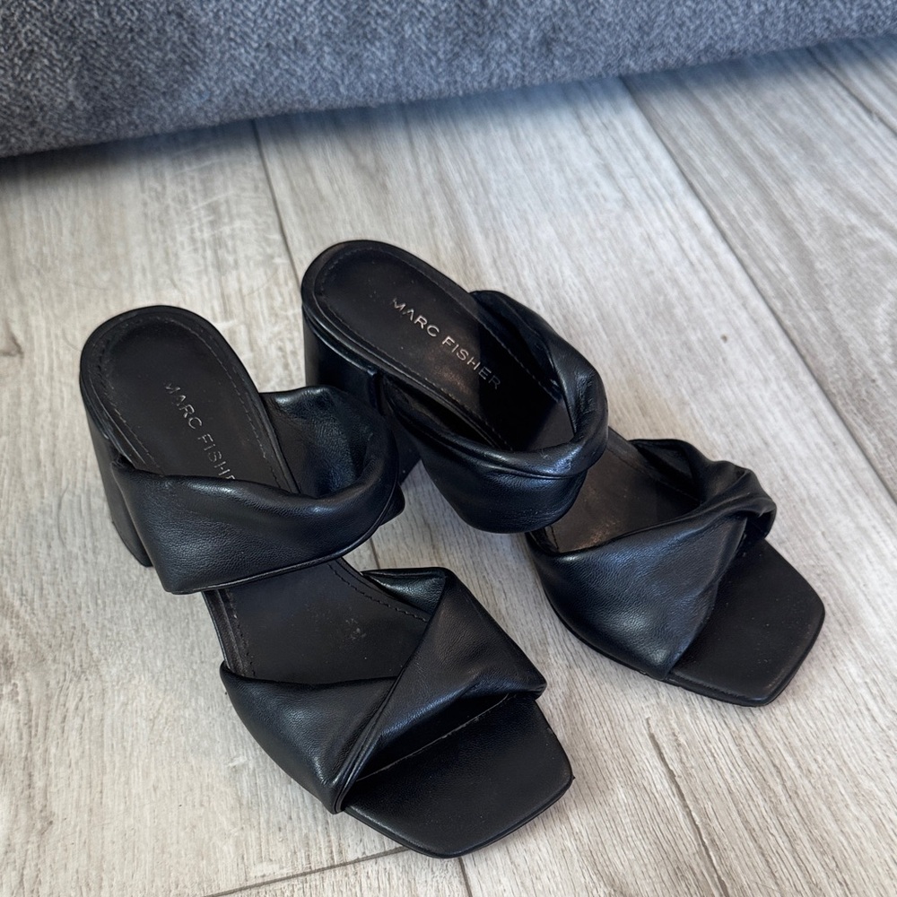 Marc Fisher Black Leather Mules